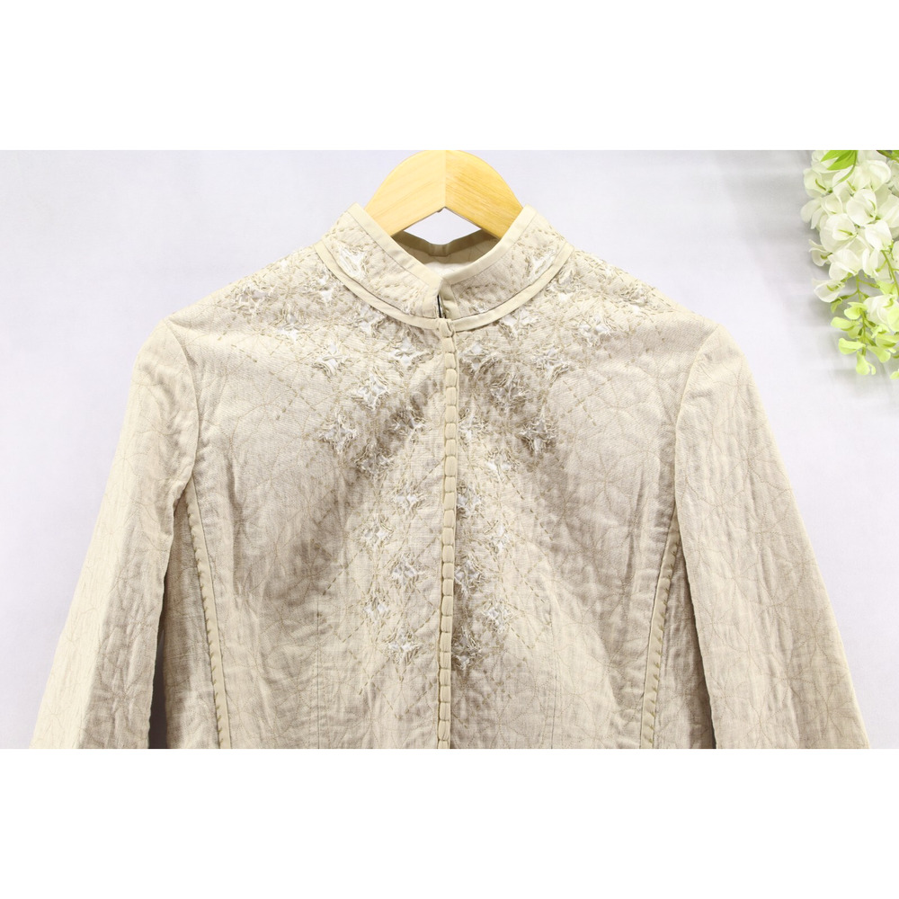 Elie Tahari Women's Neutral Reversible Linen Stitch Details Jacket Sz M NEW - Picture 3 of 11